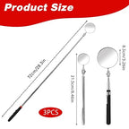 3 Pack Stainless Steel Mechanic Mirror Telescoping Inspection Mirror Extendable Mirror Round Mirror Inspection Tool for Check Observe Vehicle Small Part Eyelashes Mouth