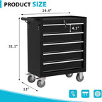 5 Drawers Metal Rolling Tool Chest, Portable Storage Tool Box with Wheels, Toolbox with Lock for Warehouse, Garage, Repair Shop and Tool Room