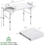 Allpop 50'' Folding Fish Cleaning Table with Foldable Sink, Fold-in-Half Portable Camping Fish Station with Foldable Faucet, Drainage Hose, Sprayer, Storage Box, Grooves & Carry Bag for Picnic, White