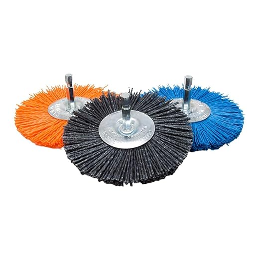 Benchmark Abrasives 4” Mounted Nylon Wire Wheel, Medium Grit, 1/4" Drill Shank, Perfect for Rust or Paint Removal Sanding Finishing on Aluminum, Brass, Copper - (Orange, 4")