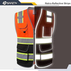 JKSafety 9 Pockets Hi-Vis Safety Vest High Visibility Reflecitive Mesh Safety Vests for Men and Women Cushioned Collar Work Utility PPE Work Gear ANSI/ISEA compliant Class 2 (101-OBlk L)