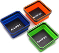 Collapsible Magnetic Parts Tray Set, 3 Pack Foldable Silicone Magnetic Tool Trays for Bolts, Screws, Nuts and Other Small Metal Parts, 4.5 Inch Square Silicone Bowls