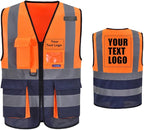 A-SAFETY High Visibility Safety Vest with 4 Reflective Strips 7 Pockets,Orange&Navy X-Small