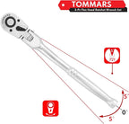 TOMMARS Flex-Head Ratchet Set, 1/4", 3/8", 1/2" Drive Flexible Ratchet Handle Wrench 72-Tooth Quick-Release Reversible