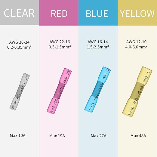 500Pcs 26-24 AWG Blue Heat Shrink Butt Connectors, Marine Grade Insulated Splice Electrical Connectors, Waterproof Wire Connectors Terminals for Marine Crimp, Boat, Cable, Automotive