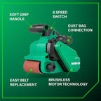 Metabo HPT 36V MultiVolt Cordless Brushless 3" x 21" Belt Sander, Power Sander Kit, Variable Speed, Auto Mode, Compatible with 18V/36V Metabo HPT Battery or AC Adapter, Tool Body Only, SB3608DAQ4