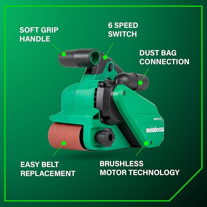 Metabo HPT 36V MultiVolt Cordless Brushless 3" x 21" Belt Sander, Power Sander Kit, Variable Speed, Auto Mode, Compatible with 18V/36V Metabo HPT Battery or AC Adapter, Tool Body Only, SB3608DAQ4