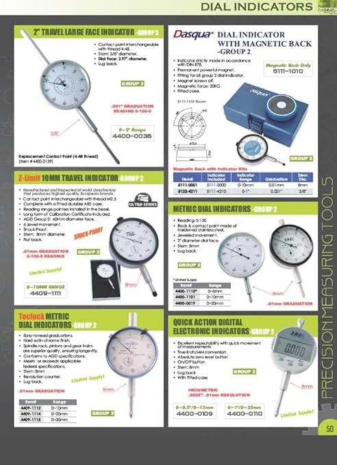 HHIP 4400-0012 Pro Series AGD Group 2" Dial Indicator, .001" Graduation, 0-100 Reading, 0-1" Range