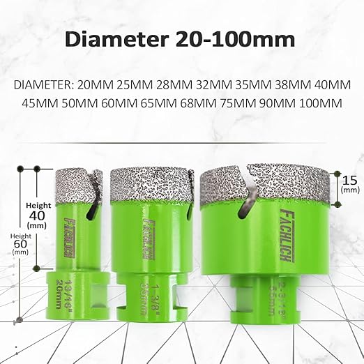 Diamond Core Drill Bit,Diameter 1-3/5 inch 40mm Thread 5/8-11,Vacuum Brazed Dry Wet Hole Saw for Porcelain Tile,Granite,Marble,Concrete,Masonry,Brick