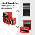 Kirmoasl 13-Drawer Rolling Tool Chest,Large Tool Chest with Wheels,2 in 1 Detachable Tool Chests,Portable Tool Storage,Locking Mechanic Tool Box for Warehouse,Garage (Red&Black)