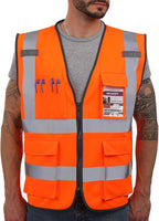 Dib Safety Vest Reflective ANSI Class 2, High Visibility Vest with Pockets and Zipper, Construction Work Vest Hi Vis Orange XL