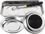 3 Pieces Magnetic Trays with 8LBs Telescoping Magnetic Pick-up Tool Set, 9.5" Rectangle, 2 Pieces 4" Stainless Steel Magnet Parts Tray for Screws, Sockets, Bolts, Mechanic's