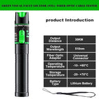 Green Light Fiber Optic Tester - Visual Fault Locator, 510nm Wavelength, Compatible with SC/FC/ST/LC Interfaces, Ideal for Network Maintenance & Data Center Technicians.