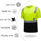 High Visibility Shirts Quick Dry Safety T Shirts with Reflective Strips and Pocket Short Sleeve Mesh Hi Vis Construction Work Class 2 Shirt for Men/Women Black Bottom Lime,6XL