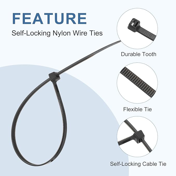 PATIKIL Cable Zip Ties 8 Inch, 100 Pcs Self-Locking Nylon Wire Tie Wraps Heavy Duty Cord Management with 50 lbs Tensile Strength for Indoor and Outdoor, Black (0.2"W)