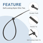 PATIKIL Cable Zip Ties 16 Inch, 100 Pcs Self-Locking Nylon Wire Tie Wraps Heavy Duty Cord Management with 50 lbs Tensile Strength for Indoor and Outdoor, Black (0.2" W)