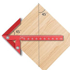 Aluminum Alloy Center Positioning Ruler, 45/90 Degree & Right Angle & Centerline Positioning, Red High-Precision Metric Measuring Multi-Function Arrow Ruler,043R