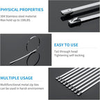 XINGO 11.8 inch Metal Zip Ties (600 Pack), 304 Stainless Steel Heavy Duty Zip Ties, 300lbs Tensile Strength, Multi-Purpose Self-locking Cable Ties for Exhaust Wrap, Outdoor and Canopy Etc