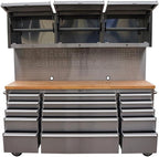 72 inch 15 Drawers Tool Chest with 3 Up Cabinet & Pegboard in Stainless Steel (Stainless Steel)