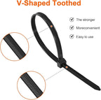 Zip Ties Heavy Duty 12+12 inch,V-Shaped Toothed Double Sided With 200 LBS Tensile Strength Cable Ties ，Extra Large Wire Ties Adjustable Nylon Tie Wraps for Indoor Outdoor Black and White（100 Pack）