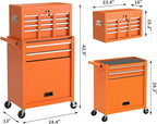 8-Drawer High Capacity Rolling Tool Box with Wheels,Rolling Tool Chest with Drawer,Tool Box on 4 Wheels with Lock, Tool Storage Cabinet Removable Portable Box for Garage Warehouse (Orange)
