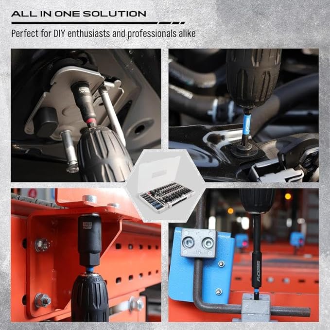 46 Pcs Magnetic Nut Driver & Bit Set S2 Steel Hex Bit Set with Socket Adapters, Quick Release Extensions, Universal Magnetic Sockets, 1/4” Hex Shank Wing Nut Driver Kit