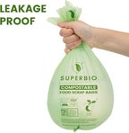 SUPERBIO 2.6 Gallon Compostable Food Waste Bags, 100 Count, 1 Pack, Flat Top Food Scrap Bags， ASTM D6400，Certified by BPI and OK compost INDUSTRIAL,9.84L