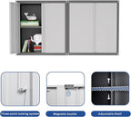 Metal Garage Wall Cabinet, Metal Wall Mounted Storage Cabinets with Lockable Doors and Adjustable Shelves, Floating Tool Cabinet for Garage, Home Office, Kitchen,BlackGrey