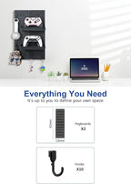 Pegboard Wall Organizer - Modular System for Gaming Setup, Office & Kitchen Storage Solutions Create A Perfectly Structured Space(Black,16″×12″)