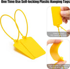 100 Yellow Blank Plastic Tags for Labeling Waterproof Hanging Labels Writable Tags Seal Plastic Marking Label for Clothes Bags Keys Inventory with One Marker Pen