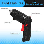 Electric Screwdriver Cordless Rechargeable Small Power Drill Set 3.6V Li-ion 3.5Nm Max Torque Electric Rotatable Drill Screwdriver for Home Office DIY Tools (Black)