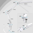 LED Desk Lamp for Home Office, Clamp-On with 3 Light Modes | 14W Adjustable Brightness 5000K Eye-Caring Lighting for Study/Bedroom/Computer Desk (White)