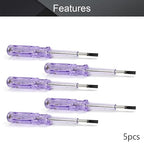Fielect 5pcs Voltage Tester Voltage Detector Pen Circuit Tester Tool Steel Batch Slotted Test Pencil JRDB-168 AC/DC 100-500V Clear
