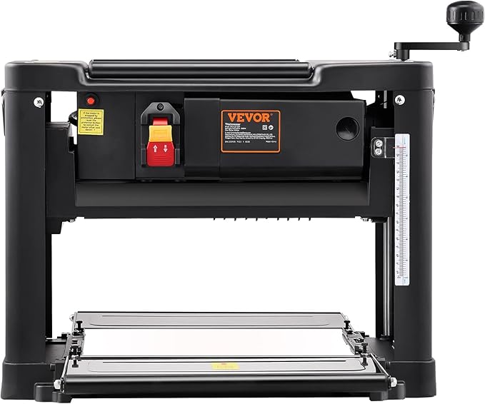 VEVOR Thickness Planer, Two-Blade, 13" Width Worktable Benchtop Planer, 15-Amp 1800W Powerful Motor, 12" Extended Infeeding Table, Low Noise for both hard & soft wood material removal