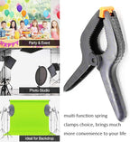 ONDY 2 Pack Of 9” Large Spring Clamps Heavy Duty Nylon Muslin Woodworking Clamps Photo Studio Backdrops Backgrounds Clamps Set, the Jaws Have a Maximum Opening of 4"