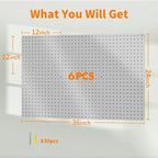 Peg Board, 6PCS Metal Pegboard, Heavy Duty Pegboard Wall Organizer with Frame. Pegboard for Walls, Garage, Workbench, Craft Room Tool Organization, Metal Pegboard Panels 12in*12in,Grey