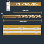 BeHappy 3/16" Cobalt Drill Bit Set (10Pcs), M35 HSS, 135 Degree Tip, Twist Jobber Length for Hardened Metal, Stainless Steel, Cast Iron, Wood, and Plastics, with Index Storage Case