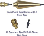 Solid Brass Plumb Bob, Brass Construction, Stainless Steel Point, Professional Centering Tool, Replaceable Tip (12oz)