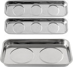 3 Pieces Magnetic Trays Set Stainless Steel Magnet Tool Tray Parts Holder for Screws, Sockets, Bolts, Pins, Mechanic's and Automotive