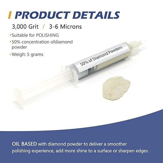 SCOTTCHEN Diamond Polishing Paste,3,000 Grit 3-6 Microns Lapping Compound with 50% Concentration of Diamond Powders for Jewelry, Metal, Ring, Glass, Coin,etc.-5 Gram