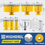 HIGHDRIL Diamond Drill Bits Kit with 5/8-11 for Porcelain Tile Ceramic Marble Brick Concrete Vacuum Brazed Hole Saw(20/25/35/50/75/100mm)