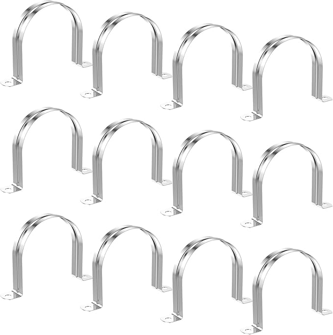 12Pcs 6 5/16 Inch (160mm) 304 Stainless Steel Conduit Clamps, U-Tube Strap Pipe Clamp 2 Hole Strap U Bracket Rigid Pipe Metal Conduit Strap Tension Clips U-tube Clamp