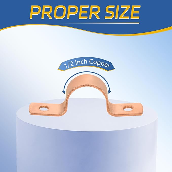 100-PACK GUOFIS 1/2Inch C x 1/2Inch C Copper Pipe Straps Clamp with Two Holes, Two-Hole Clamps Mount for Residential, Commercial(COPPER023-100Pack)