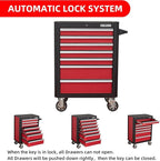 7-Drawer Rolling Tool Chest with Locking Wheels & Drawers, 18.5" D x 27.9" W x 39.5" H Mobile Tool Storage Cabinet, Heavy-Duty Garage Organizer w/Ergonomic Handle