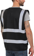 Dib Safety Reflective Vest High Visibility with Pockets and Zipper, Black 2XL