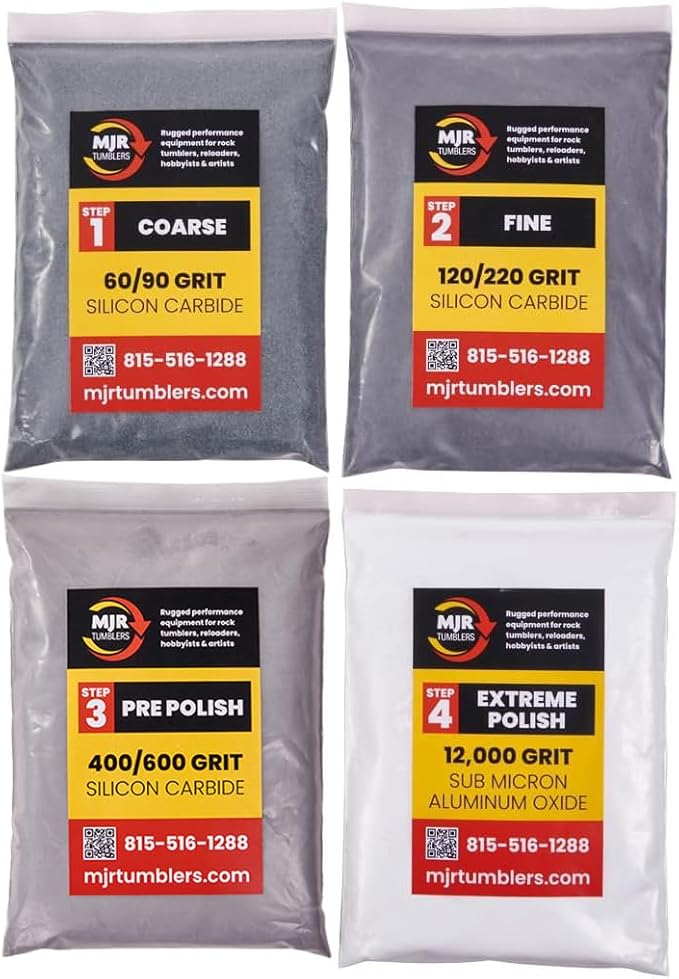 Refill Grit Kit w MJR Tumblers Premium Quality Extreme Polish 12,000 Grit Sub Micron Aluminum Oxide Polish for Unparalleled Result. For 25lb Rock Tumblers w Silicon Carbide, Disabled and Veteran Owned
