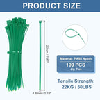 PATIKIL Cable Zip Ties 8 Inch, 100 Pcs Self-Locking Nylon Wire Tie Wraps Heavy Duty Cord Management with 50 lbs Tensile Strength for Indoor and Outdoor, Green (0.2"W)