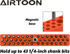 AIRTOON 1/4" Magnetic Hex Bit Holder, 43 Holes Bit Storage with Strong Magnetic Base, Magnetic Screwdriver Bit Organizer, Orange
