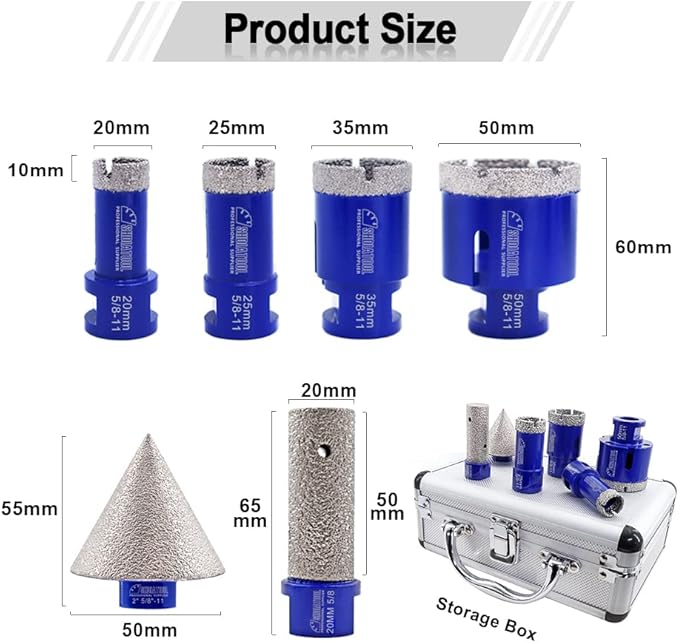 SHDIATOOL Tile Diamond Drill Bits Set,Porcelain Hole Saw, Cutter for Marble Ceramic Granite 6pieces(20/25/35/50/20MM/2 inch)