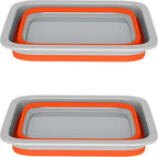 Set of 2 Multipurpose Wash Bins – 10-Liter Basins for Travel or Cleaning – Collapsible Bucket Camping Accessories by Wakeman (Orange)